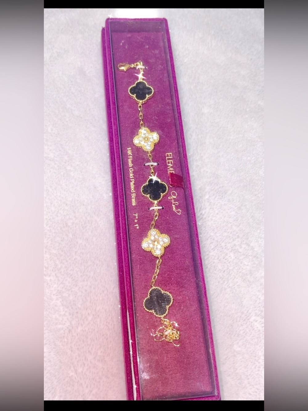 Black clover, gold, bling bracelet